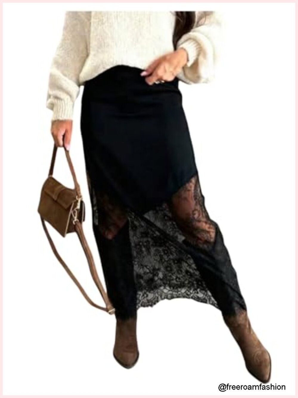 High Waisted Lace Patchwork Long Skirt Western Concert Outfit